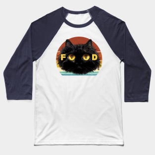 Retro Sunset Black Cat Funny Tee, Food Fluffy Black Kitten Mainecoone, Hungry Chonky Cat Baseball T-Shirt